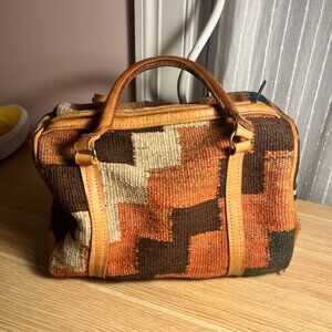 Vintage Turkish Kilim Leather Woven Satchel Bag